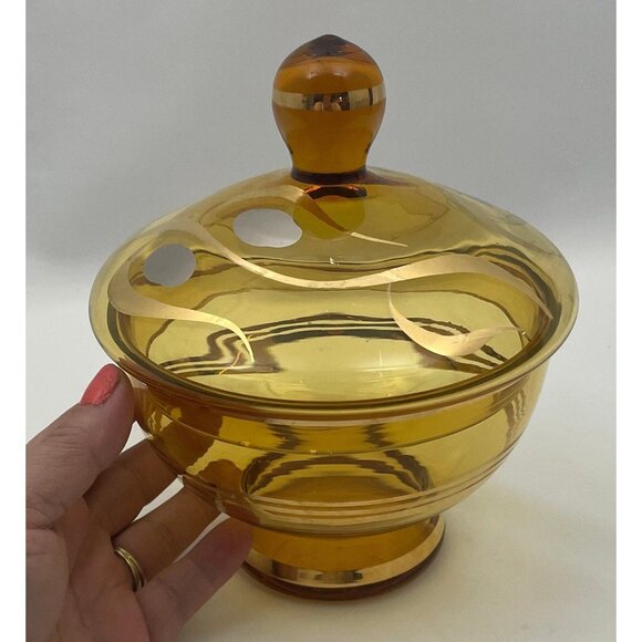 Vintage lidded jar, Bohemia Czechoslovakia Glass, Handmade Crystalex candy dish - Picture 2 of 10